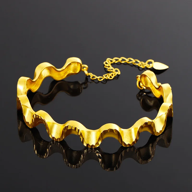 

Solid gold gold jewelry 24K gold wave bracelet women's vintage open bracelet jewelry