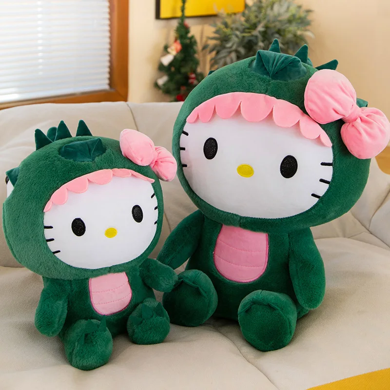 

35/50/65cm Kawaii Sanrio Hello Kitty Dinosaur Plush Toy Cartoon Doll Room Decoration Sleeping Throw Pillow Kids Birthday Gifts