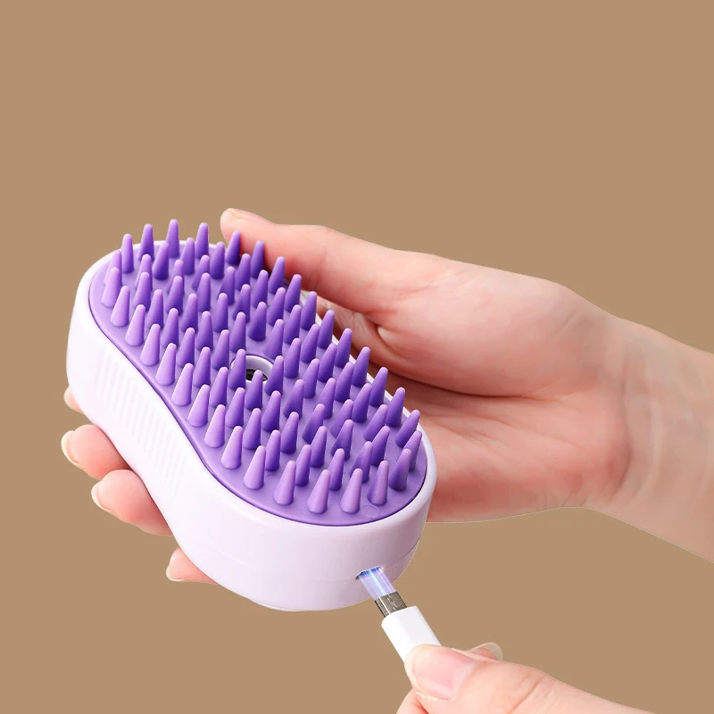 Steamy Brush Electric Spray Cat Hair Brush 3in1 Pet Hair Removal Tool 360° Rotating Handle Silicone Multifunctional Massage Comb 3