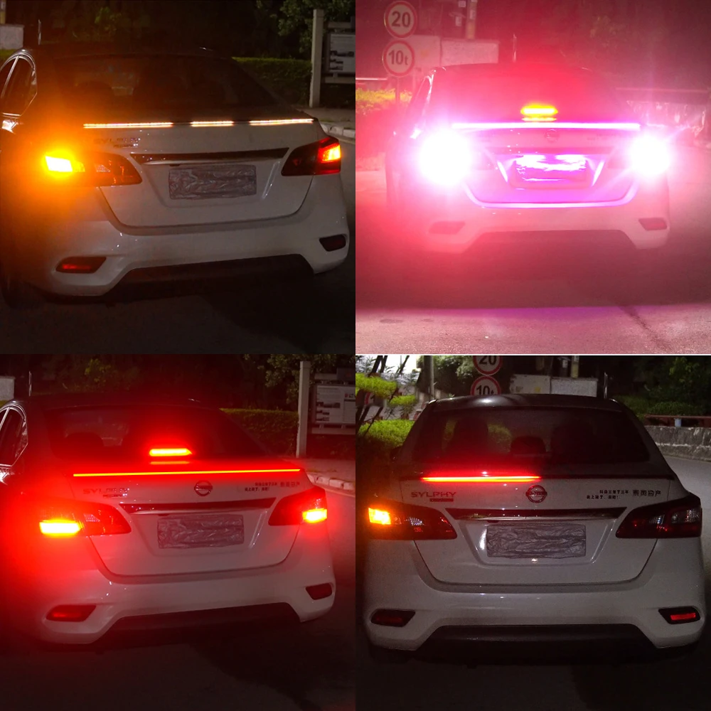 Car Rear Wing Spoiler Car Roof Spoiler Car Spoiler Light 125cm 3 Color Led Rear Spoiler Light For Universal Car Turn Signal Reverse Brake Warning Tail Light Stop Signal Lamps