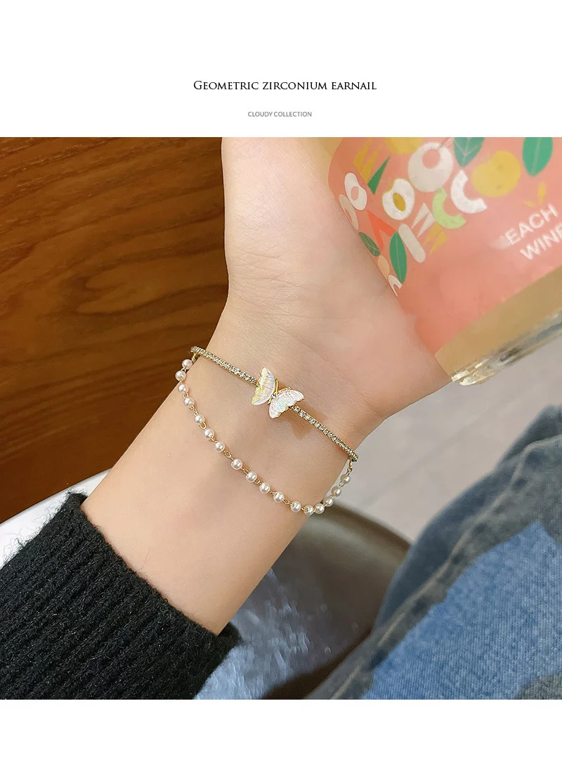 Double Layer Butterfly Bracelet With Zircon For Women And Girls_voghion.com