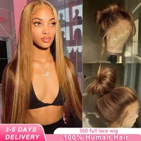 Perruque 360 Full Lace de 40-50 pouces, Ombrée avec mèches, Cheveux Humains Raides HD 13x6, Cheveux Brésiliens Remy 1