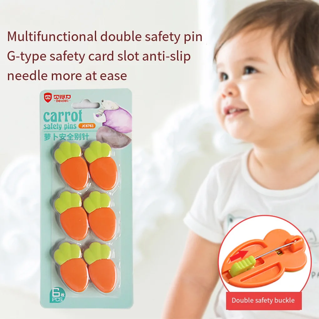 

6 Pieces Baby Safety Pin Carrot Elastic Lock Badges Clip Fixing Clothes