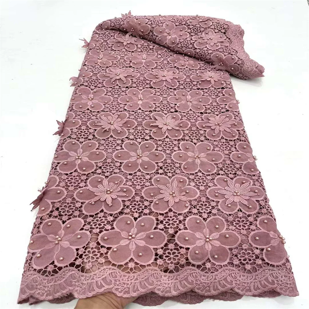 

African Milk Silk Cord Lace Fabric 2023 High Quality 3D Lace With Beaded French Net Lace Cord Mesh Fabric For Party Dress XC2507