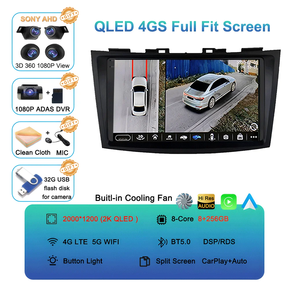 OiLiehu 4+64G Android 13 Autoradio 2 Din Carplay Android Auto per