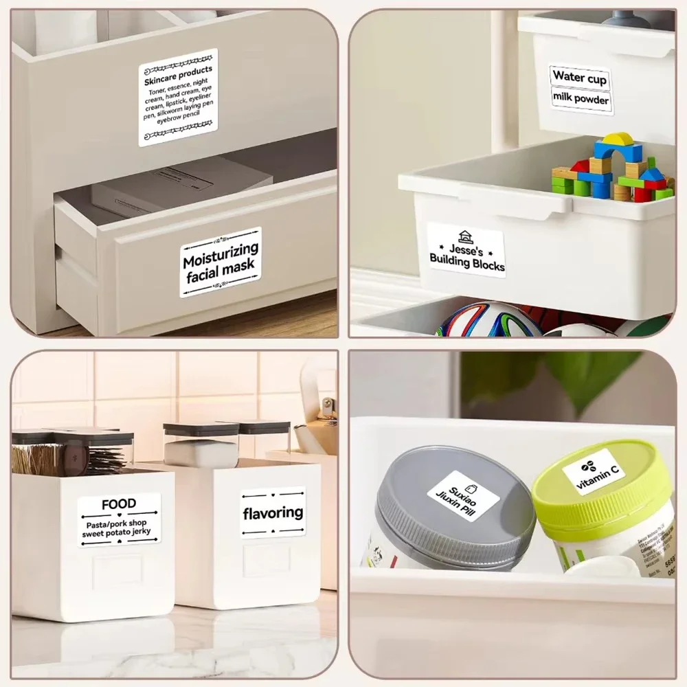 Self Adhesive Stickers Printer Sticker Paper Printing Label Sticker White Label Stickers Self-adhesive Papers Waterproof Compatible With M110 Printers for Gifts Tags DIY Jar Labels Food Category