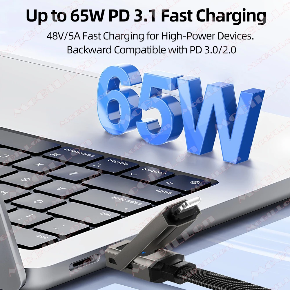 PD 65W USB C to USB C 케이블 고속 충전 4 in 1 디지털 디스플레이 iOS USB A to 타입 C 케이블 키체인 숏 모바일 폰 케이블
