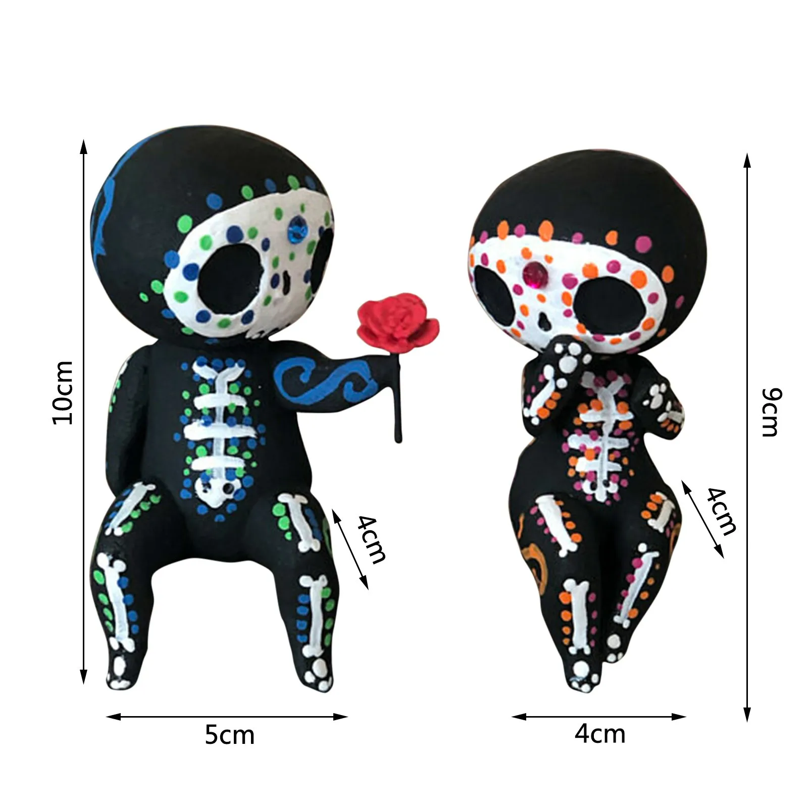 2pcs/set Lovers Couple Miniature Mini Doll Sugar Skull Couple Statue Cute Resin Crafts Home Decoration Accessories Ornaments