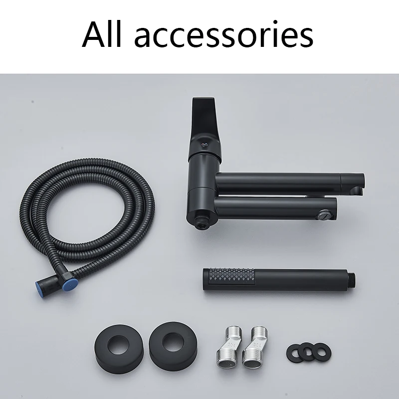 Senlesen Black Bathtub Faucet Wall Mount Bath Shower Set Bathroom Faucets With Handshower Hot Cold Mixer Tap Crane Shower System 6