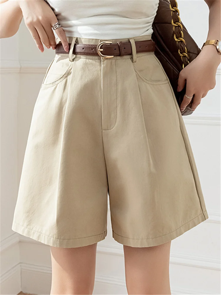 

High Waist Women's Cargo Wide Leg Shorts with Belted 2023 New Summer Vintage Straight Office Chic A-Line Trousers Pockets Female