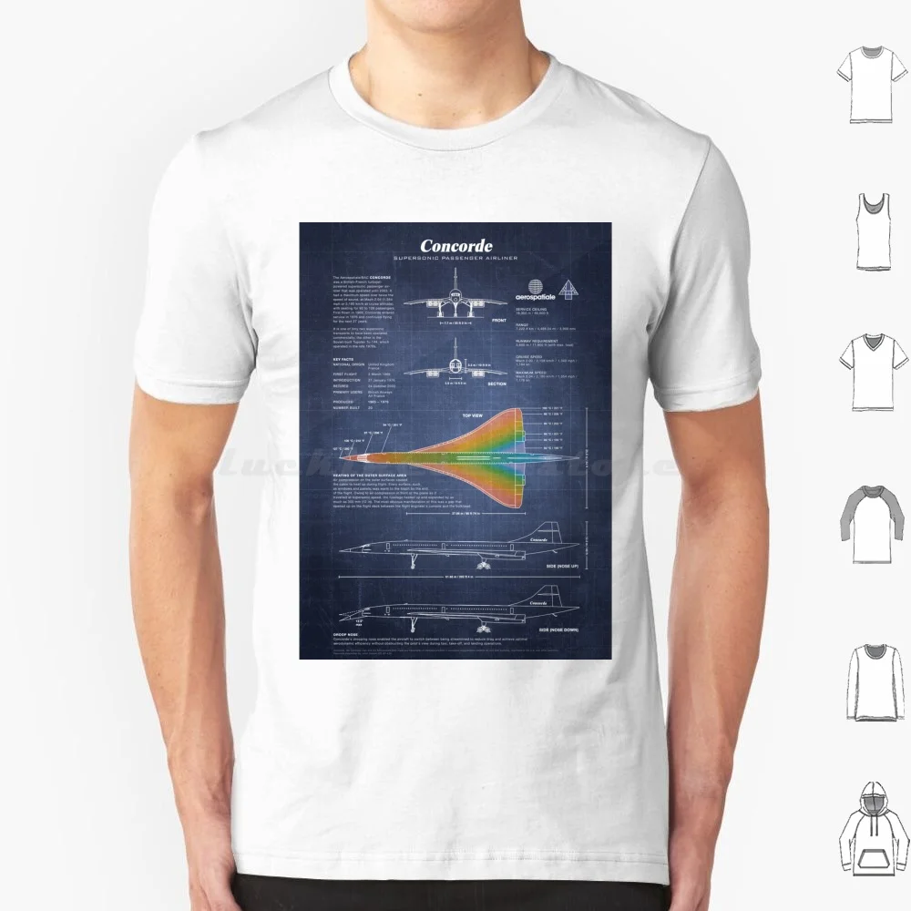 Supersonic Blueprint (Blu Scuro) T Shirt 6Xl Cotton Cool Tee Supersonic Aviation Spacex Boeing 747 Air France British Airways