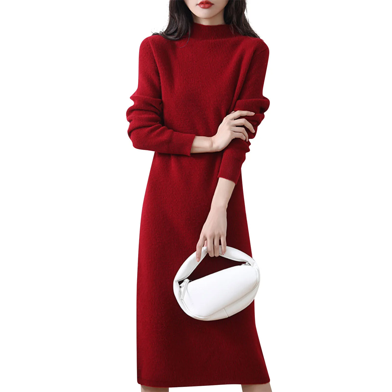 HS0116 Solid colour knitted long dress in Loose fitting waist main image 0