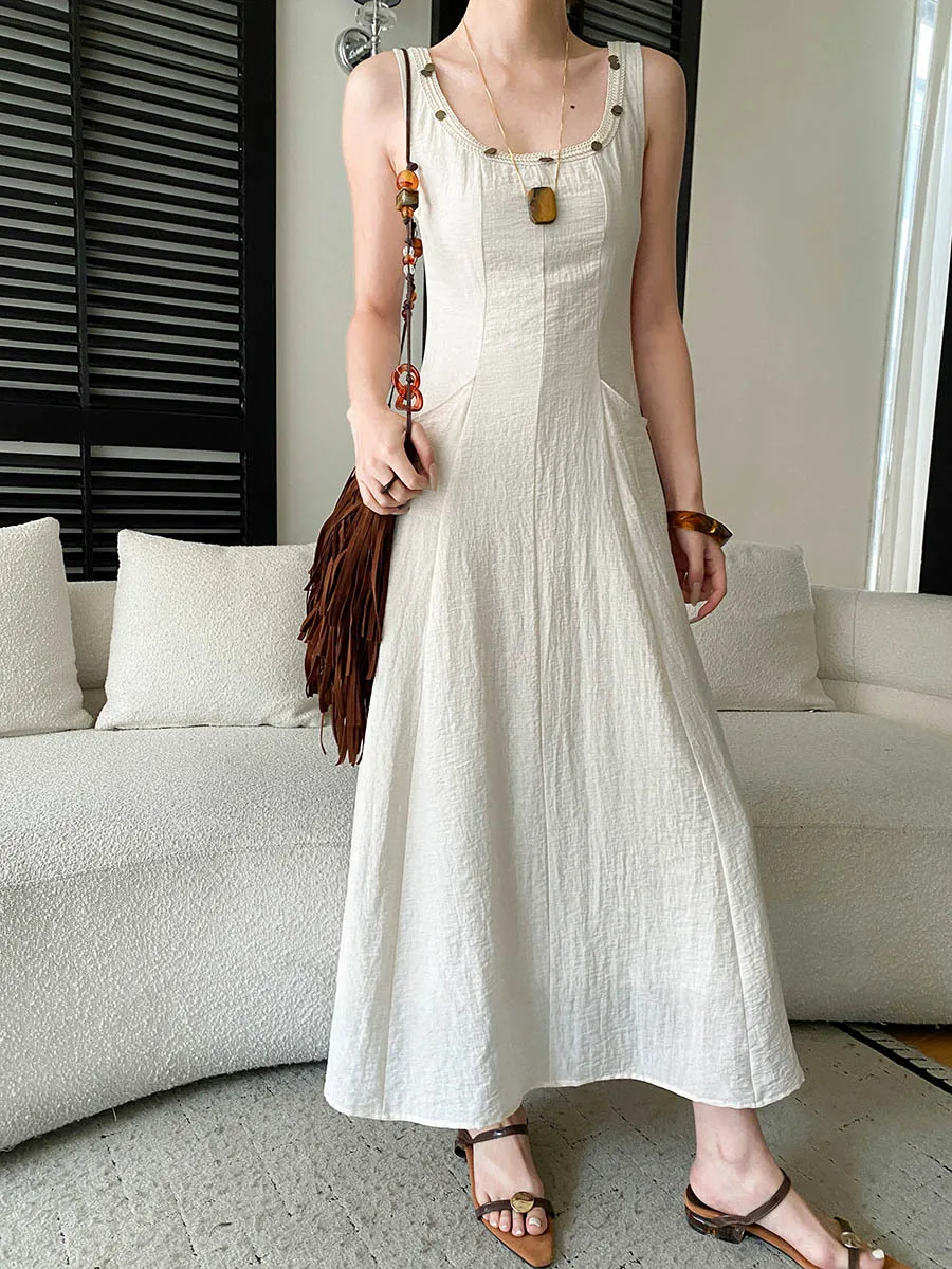 Frühlings- und Sommerkleid für Damen, einfarbig, figurbetont, schmal geschnitten, elegant, Camisole-Kleid – Detail 18
