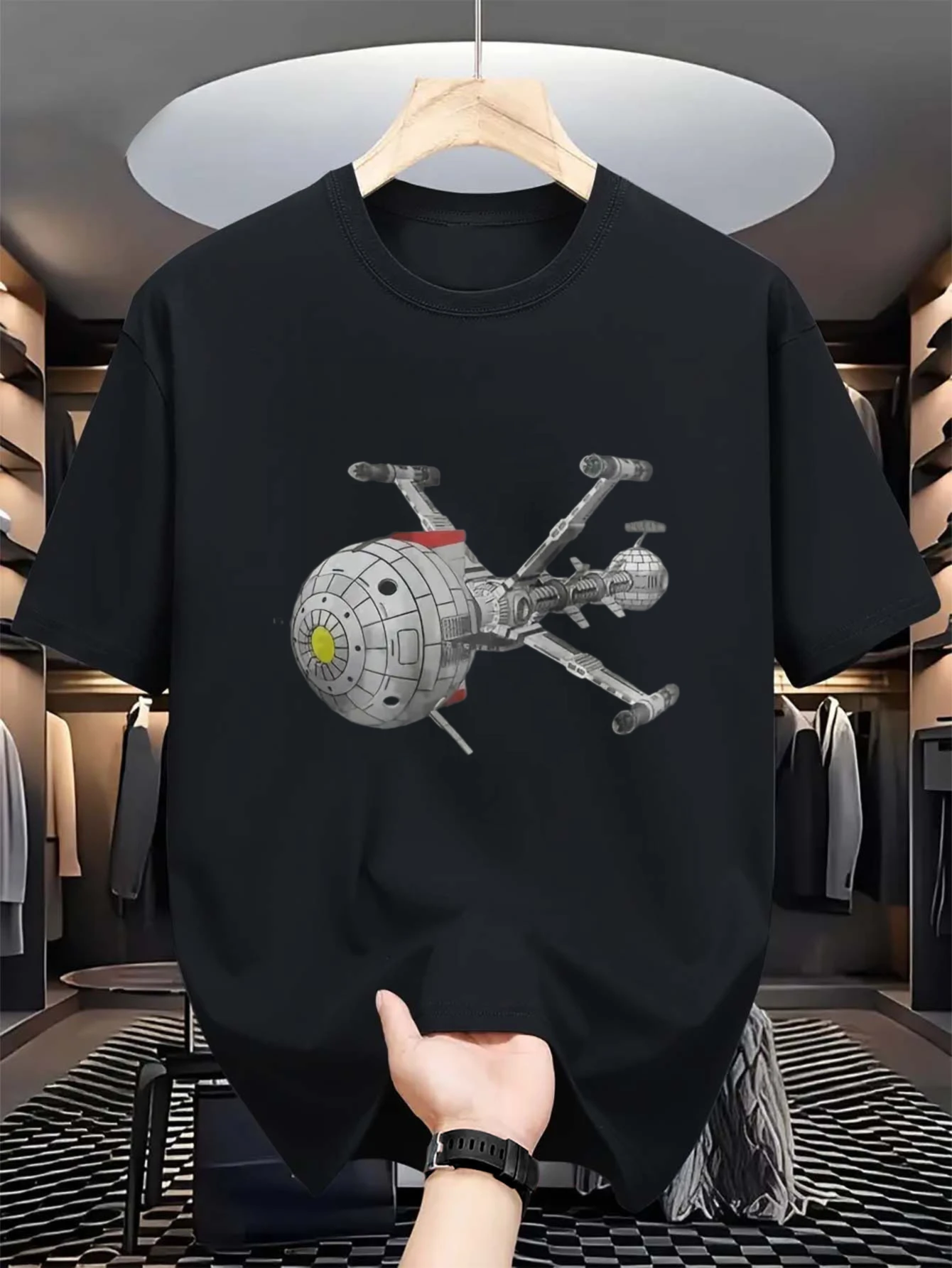 Men'S Casual Short-Sleeve T-Shirt with a Round Neck, Featuring The Comet Brand And a Future Captain Design. This Creatively Designed Clothing Item Is a Moderately Stretchy Regular Fit, Suitable for Everyday Use, Sports