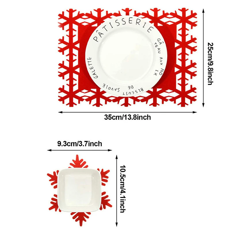 Christmas Placemats Snowflake Felt Cup Mat Anti-Skid Table Placemat Kitchen Food Bowl Mat XMas Cushion for Home Table
