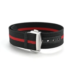 Premium Nylon NATO Watch Strap with Sport Folding Clasp - Canvas Belt in 20mm/22mm Sizes - 22mm (Black - red)