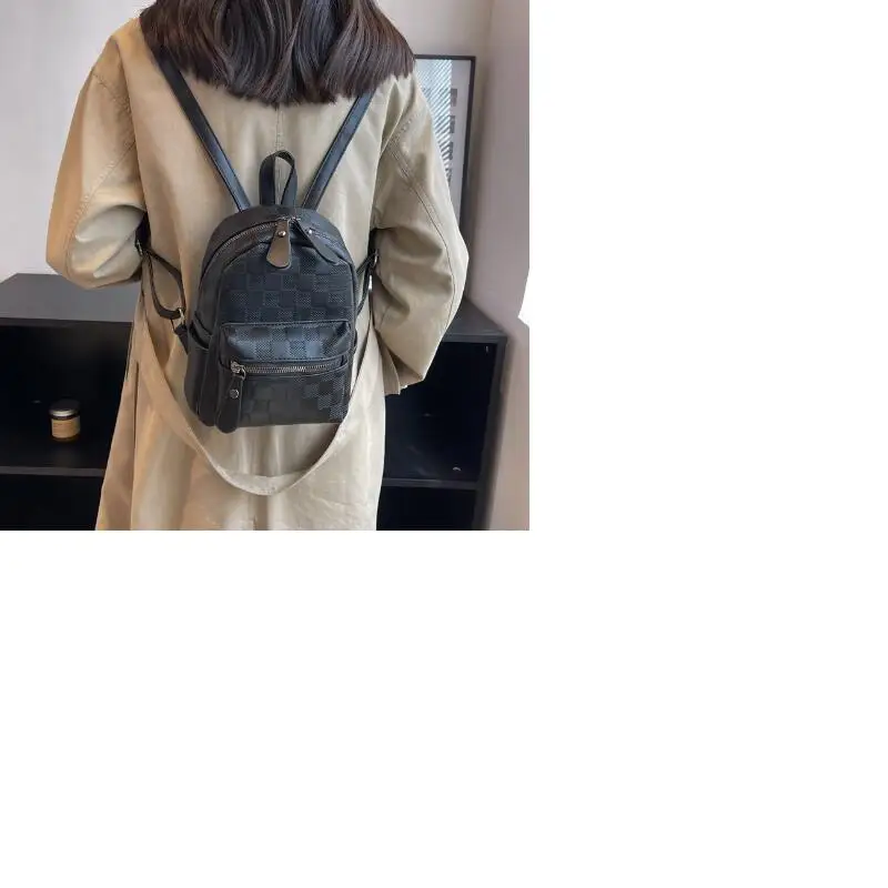 Hot Sale New Fashion Plaid Design Leather Small Backpack Women Double Zipper Shoulder Bags Leisure Totes Crossbody School Bag 5