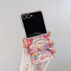 Deluxe Sanrio Leopard Print KT Folding Phone Case with Plating Frame and Shockproof Protection - Galaxy Z Flip5 (Pink)
