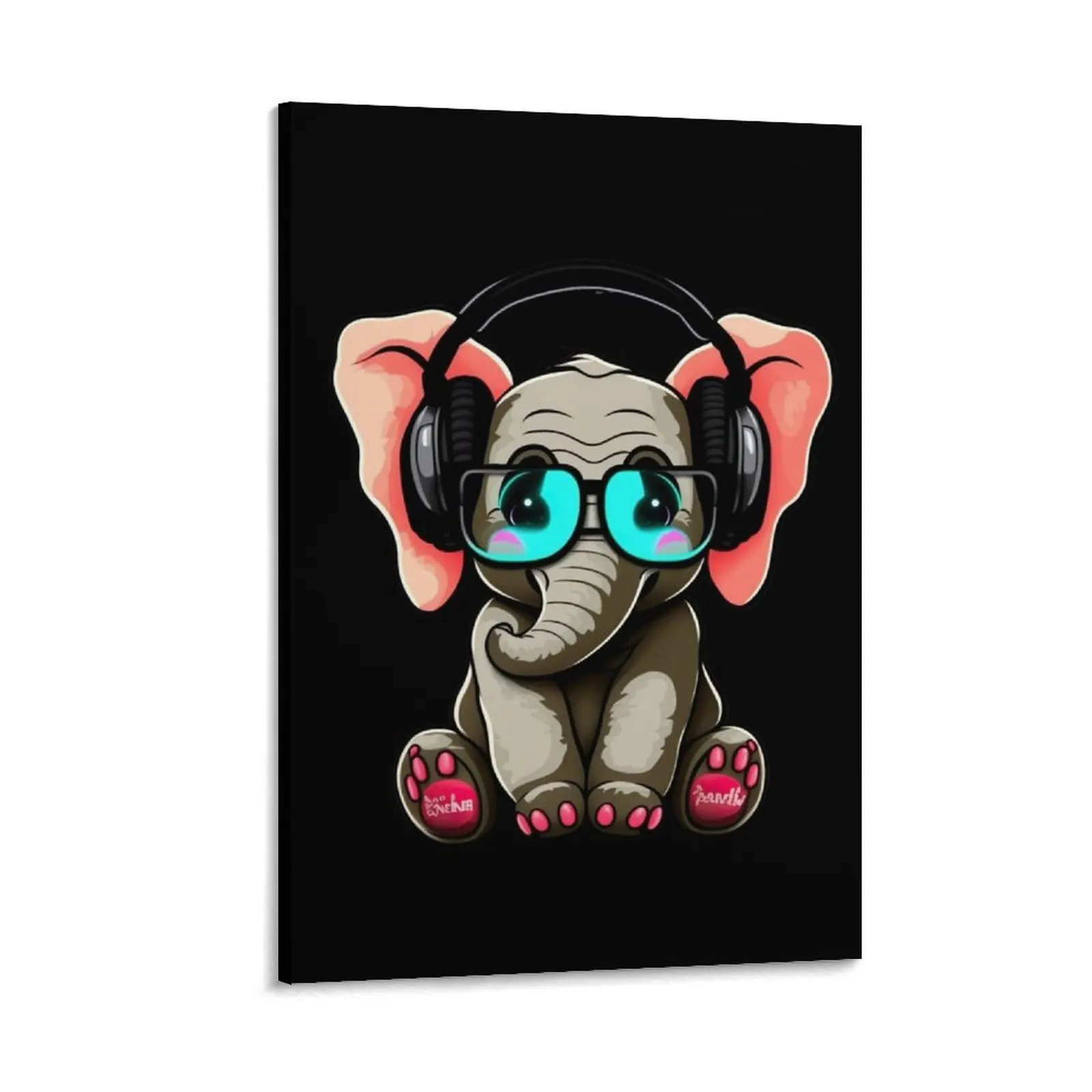 

Cute Elephant with Headphones wearing glasses, Baby Elephant DJ, Fun and Funny Design Canvas Painting Paintings anime room decor