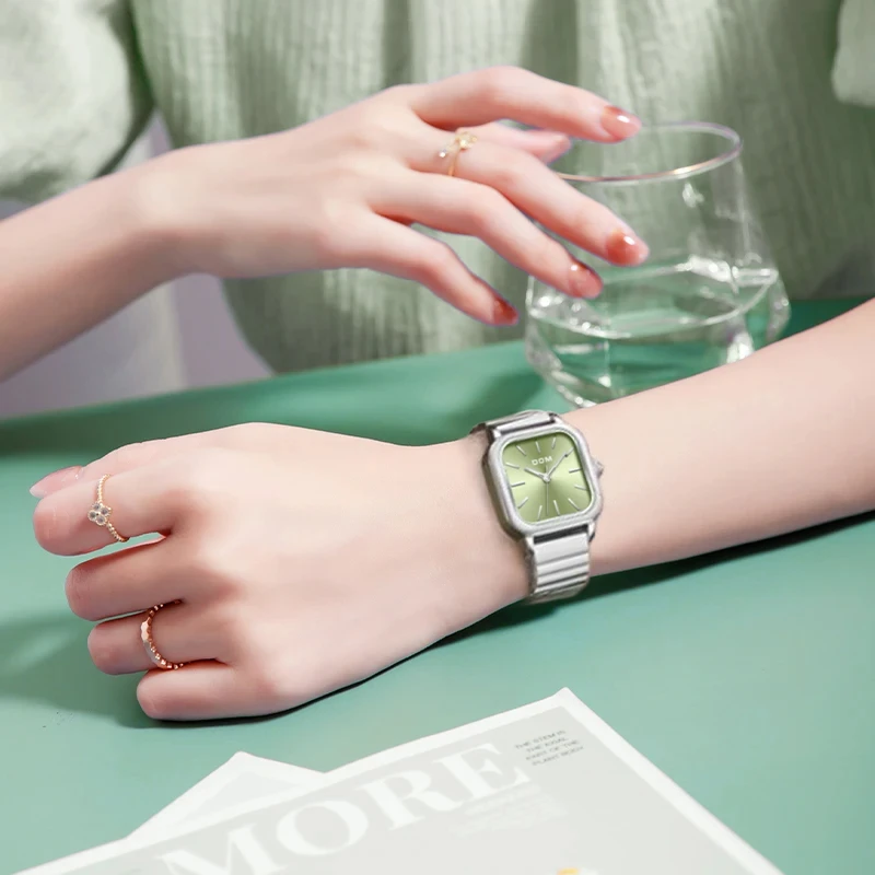 Dom brand Goddess Watch quartz watch Fashion Light luxury steel belt waterproof watch green Simple G-1721D-3M