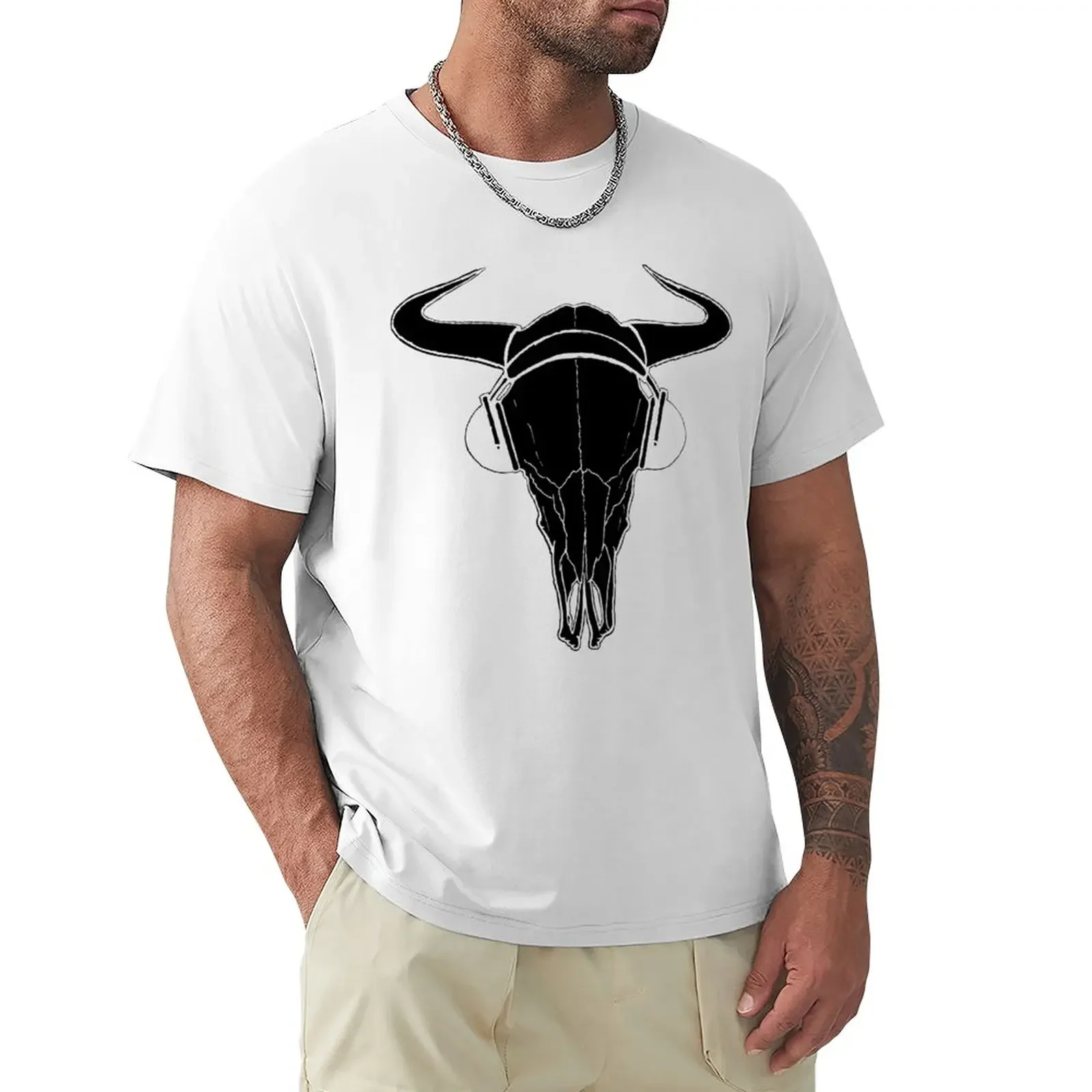 

Skull and Phones (blackline) T-Shirt heavyweights summer top tshirts for men