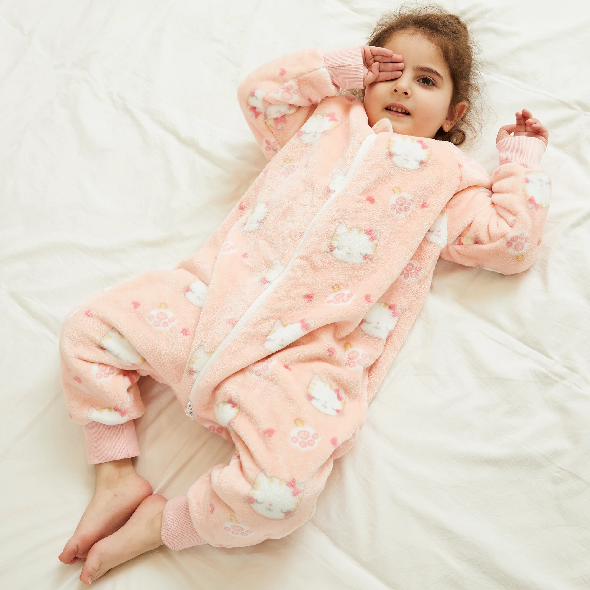 Cartoon Kids Sleeping Bags for Boys Girls 1 to 2 3 4 5 6 Years Winter Children Pyjamas Pink Cat Green Dinosaurio Toddler Onesies