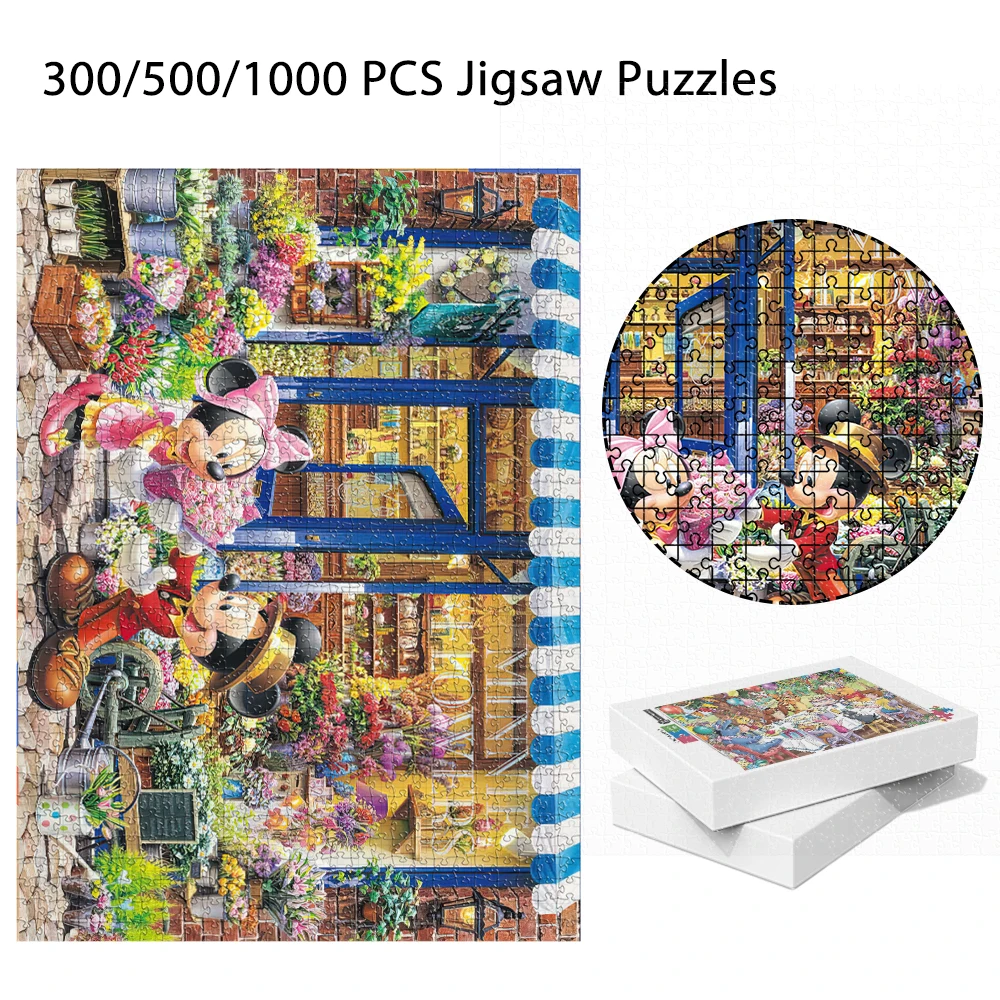 35/300/500/1000 Pieces Disney Mickey Minnie Jigsaw Puzzles Wooden One Piece Puzzles for Adults Children Educational Toys Gifts 2
