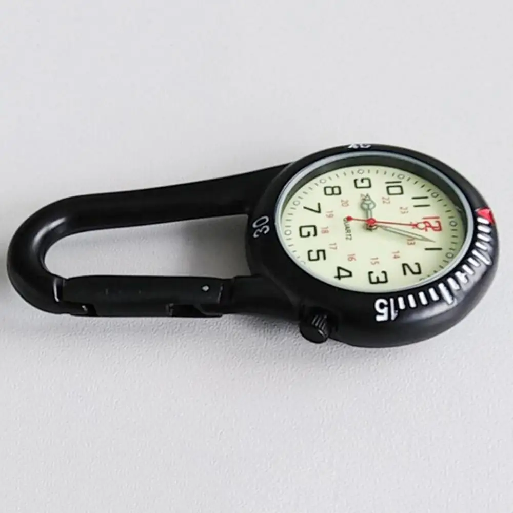 야외 미니 시계 라운드 다이얼 아랍어 숫자 석영 아날로그 클립 Carabiner 후크 시계 남성 여성 Fob 배낭 주머니 시계