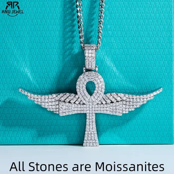 AnuJewel Moissanite Angel Wings Necklace Hip Hop 925 Sterling Silver Bling Pendant New Age 60cm Chain Jewelry for Women&Men