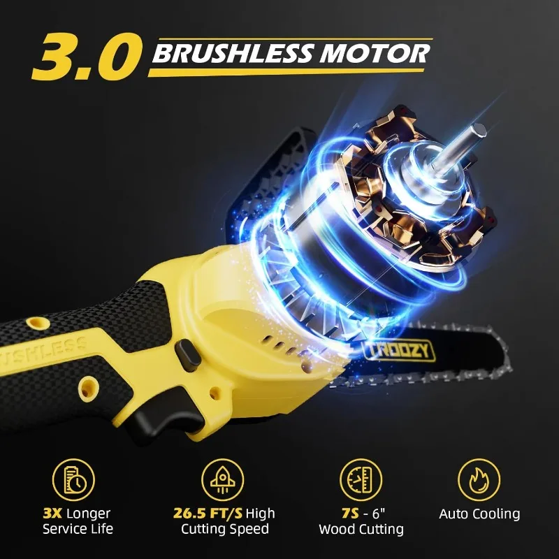 Cordless Pole Saw Mini Chainsaw 2-IN-1 21V 3Ah Battery Powered 6 Inch Brushless Electric Rotatable Pole Saw 15-Foot Max Reach