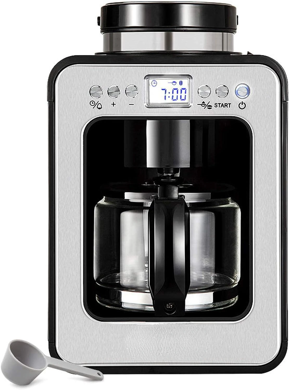 

Automatic Coffee Maker with Grinder, Programmable Grind and Brew Coffee Machine for use with Ground or Whole Beans, 17 oz Glass