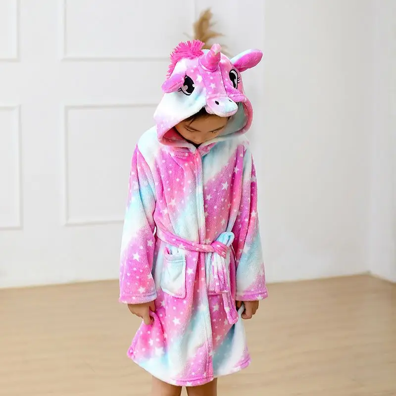 Child Bathrobe For Girls Boys Kigurum Unicorn Pyjamas Fleece Nightgown Sleepwear Hooded