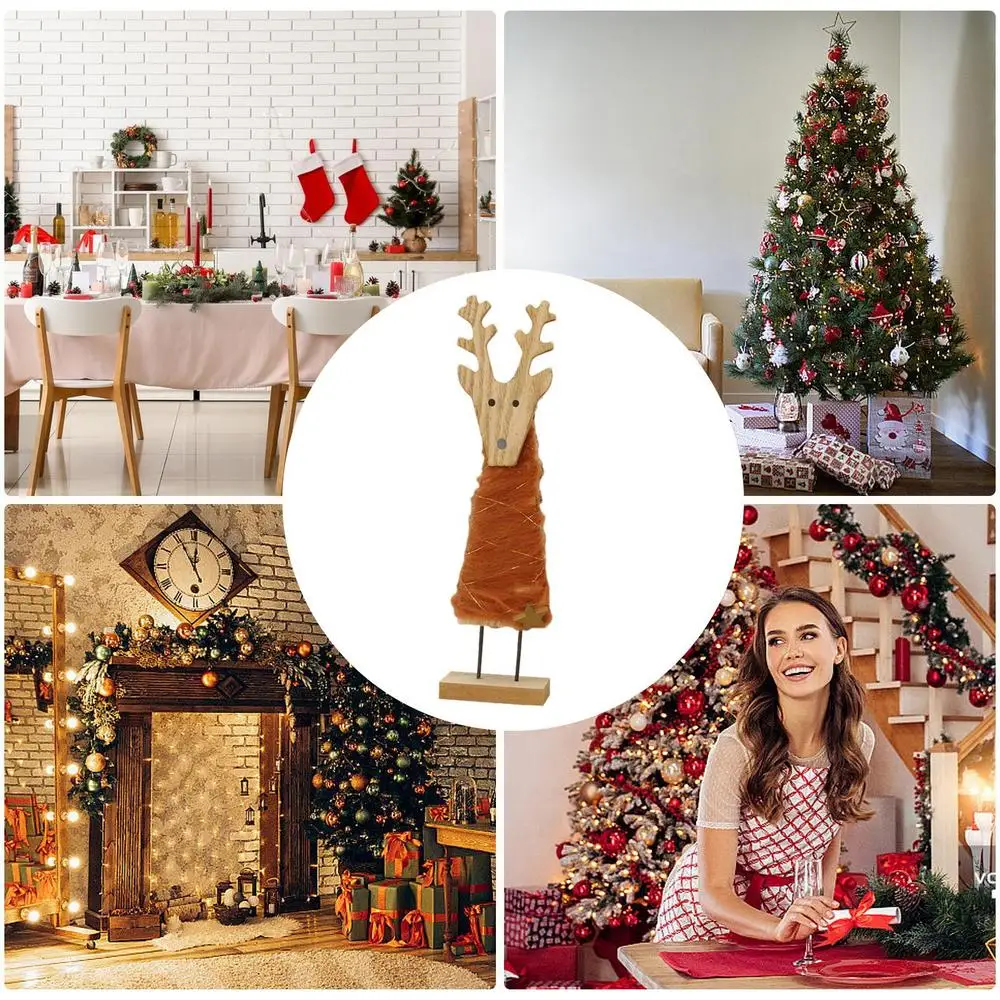 Wool Felt Christmas Tree Creative Wood Base Desktop Figurine Winter Crafts Layout Supplies Artificial Tabletop Decorations For
