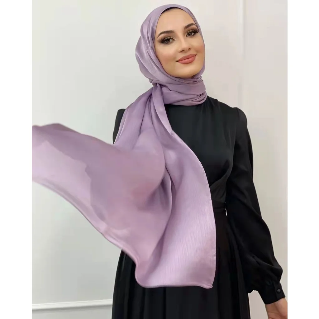 Muslim Satin Scarf Women Luxury Abaya Silk Hijab Islamic Crinkle