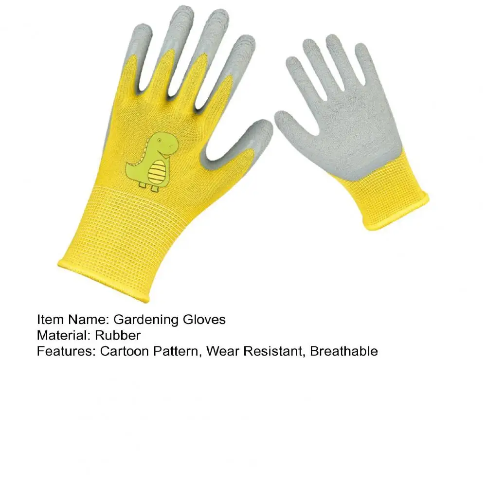 1 Pair Kids Gardening Gloves Cartoon Pattern Wear Resistant Thorn-Proof Puncture-Resistant Rubber Little Helpers Work Gloves 5