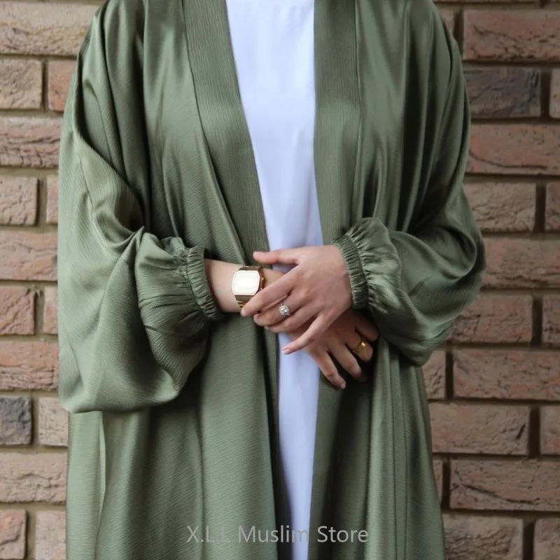 Prayer Clothes Women Satin Cardigan Robe Dubai Turkey Islamic Long-sleeved Dress For Femmle Muslim Abaya Dames 2024 Duba Dresses