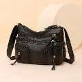 Women Vintage Woven Detail Crossbody Bag Studded Decor Shoulder Bag Soft PU Leather Purse Multi Pocket Handbags Large Capacity