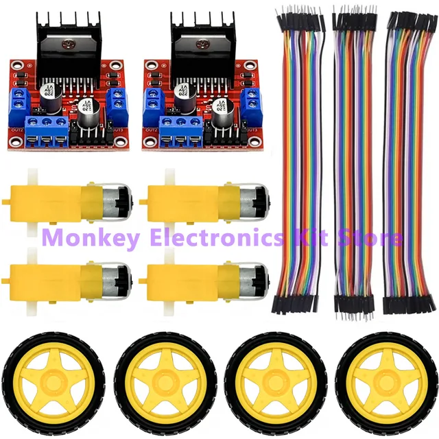 L298N moudle , motors , wheels, Dupont Line , L298N + motors + wheels +3 kinds of DuPont lines with 20 pin each in 20CM