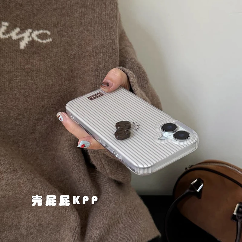 3D Coffee Bean Stripe White Acrylic Hard Phone Case