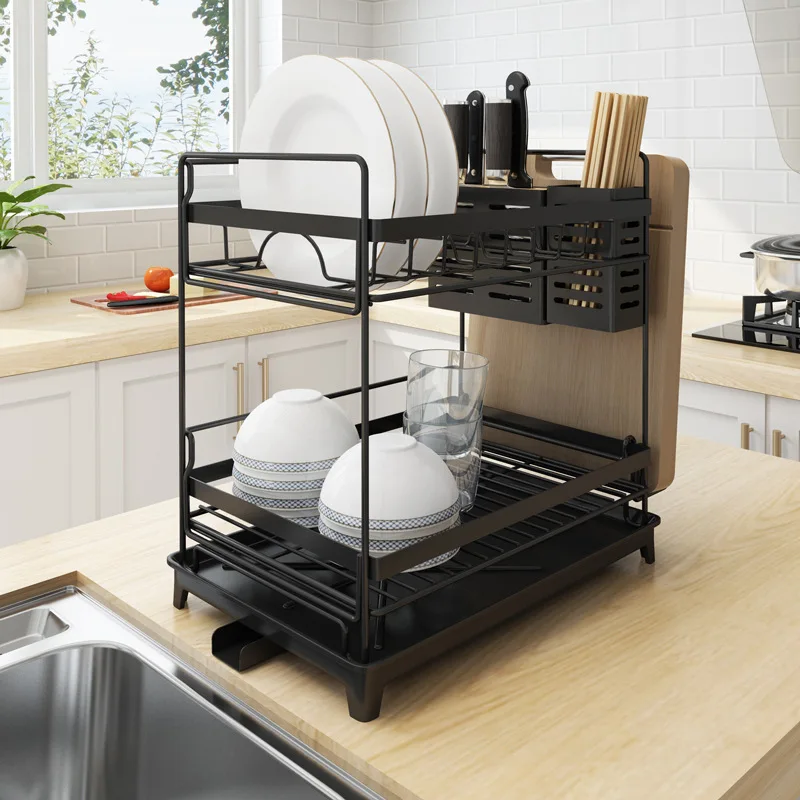 Black Single Layer Dish Rack Organizer 