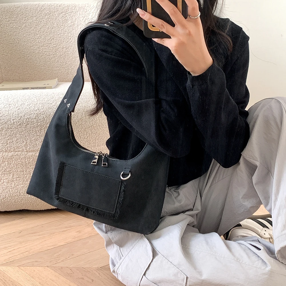 Suede Shoulder Bag for Women Chic Handbag Luxury Designer Handbags Purse Female Clutch Y2K Girls Top Handle Ladies Commuter Bag