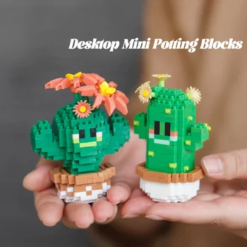 Potting Building Blocks Mini Cactus Tabletop Decoration Eternal Life Flower Succulent Pot Diy Assembling Model Children Toy Gift 1
