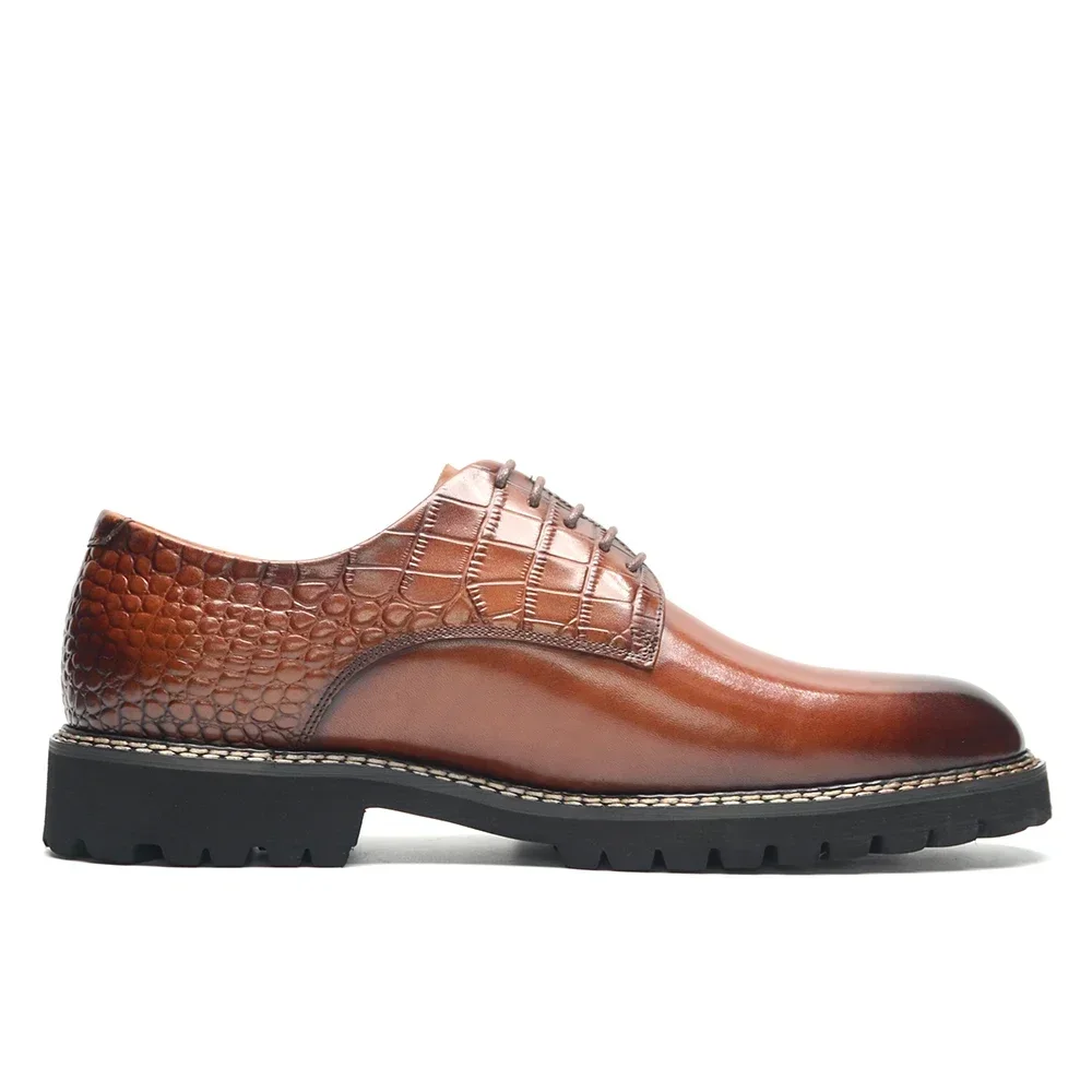 Leather Casual Shoe Man Sneakers Light Sole Crocodile Print Business Social Gentleman Derby Shoes