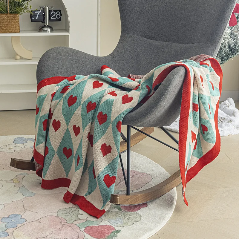 

Cartoon Heart Sofa Cover Double Use Beds Blanekets Throw Blanket Sofa Bed Universal Decorative Knitted Blankets 130X150cm