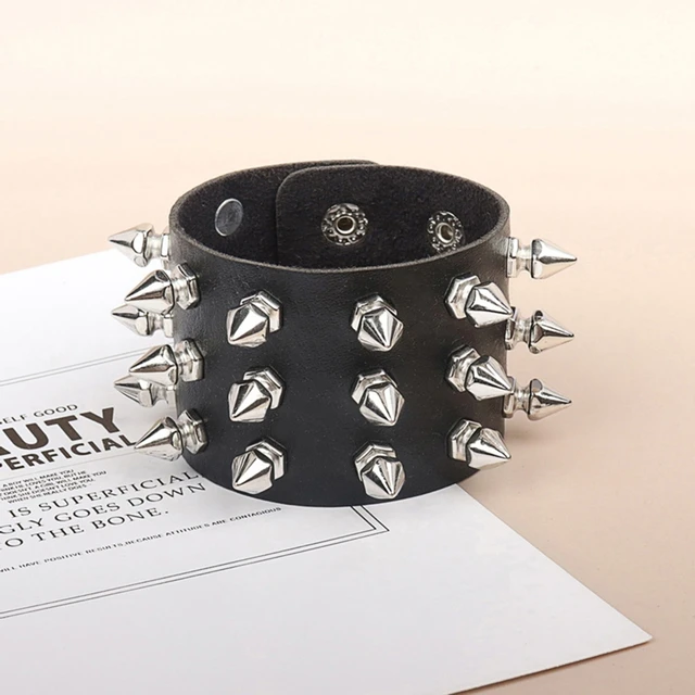 Leder Besetzt Armband Halsband Punk Spike Nieten Manschette Metall Schwarz  Armband Einstellbar Dropship - AliExpress