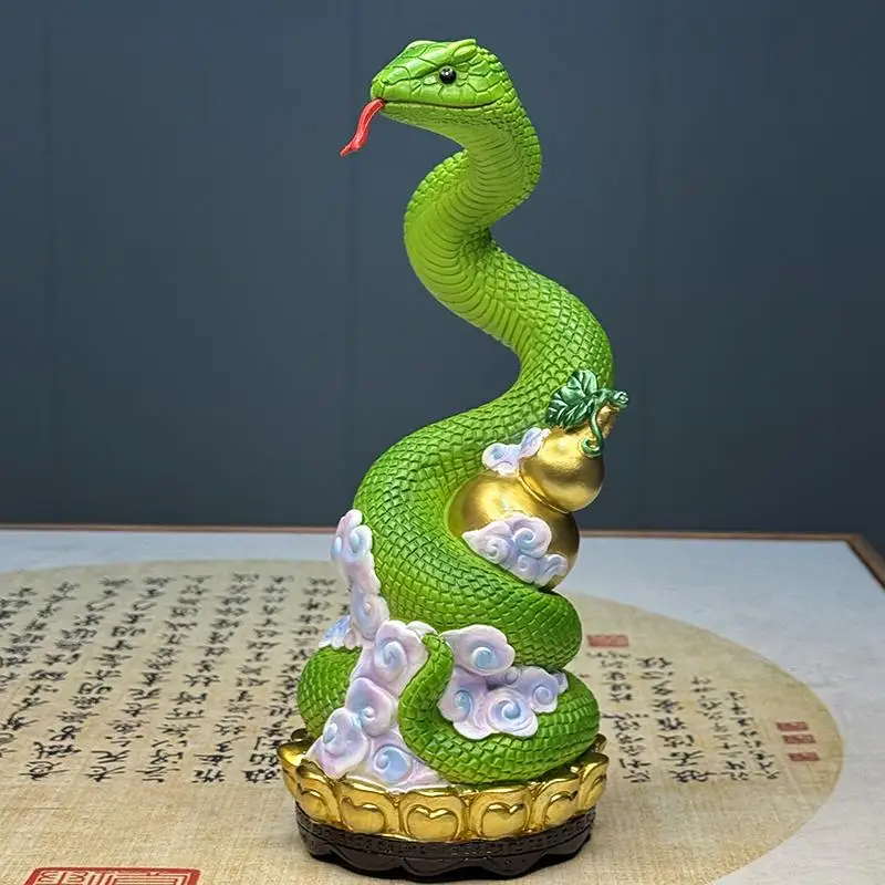 Creative Resin Snake Sculpture Shaped Ornament, Buddha Hall Decorations, Home Living Room, Bedroom, Wealth Attracting, 25CM, 1Pc