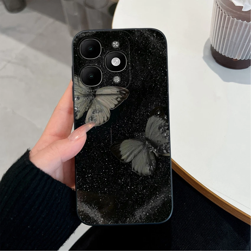 Pretty Floral Liquid Silicone Shockproof Phone Case with Screen Protector