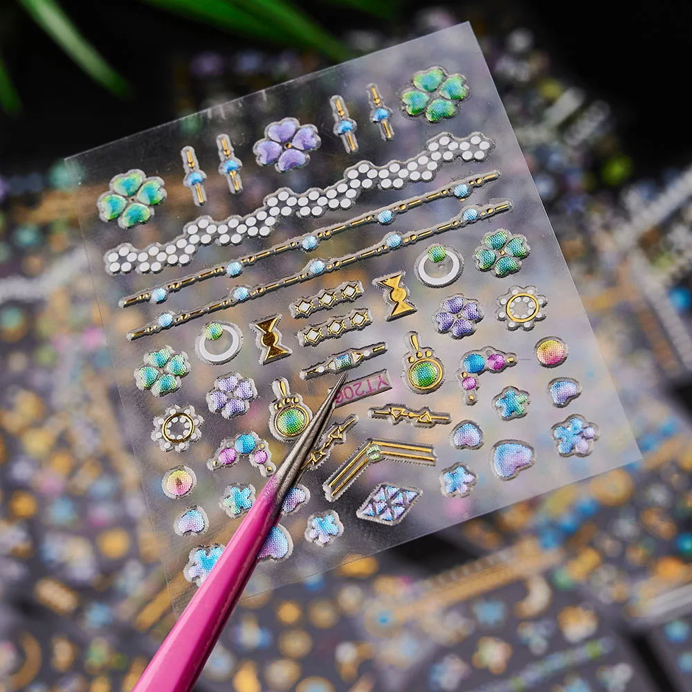 

30sheets/lot Imitate Diamond Nail Sticker Decal 3D Gild Luxury Pattern Nails Decoration DIY Self Adhesive Gold Nails Accessories