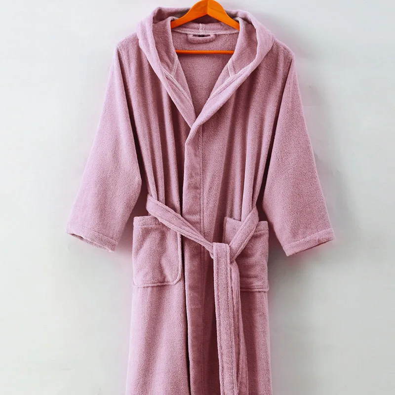 

Pure cotton hotel bathrobe women and men towel bathrobe Hooded thickening long robe winter 0836
