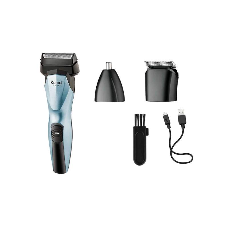 Kemei 1427 3-in-1 Multifunctional Men Electric Reciprocating Shaver Hair Trimmer Rechargeable Hair Clipper Nose Ear Hair Trimmer 6